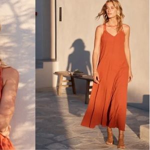 Garnet Hill Terra Cotta-Pink Coral Gauze Cotton Maxi Dress Cover Up